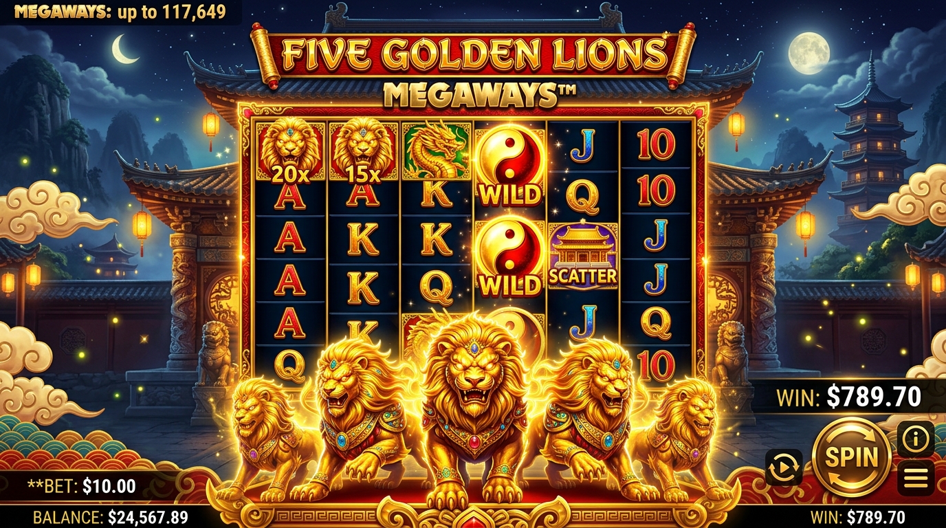 5 Lions Megaways slot with Asian theme and Megaways mechanic