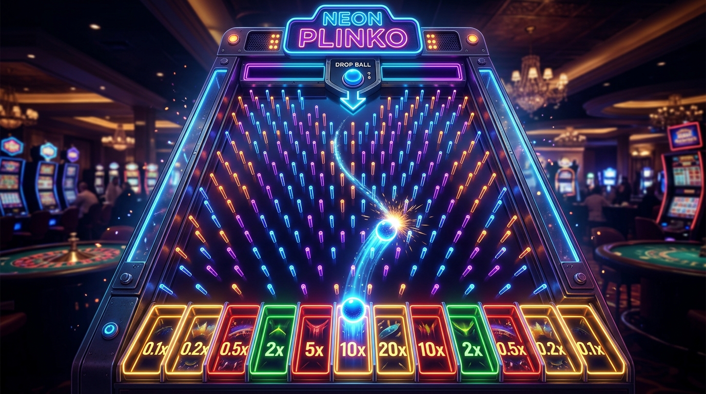 Plinko game showing ball drop mechanics and multiplier payouts
